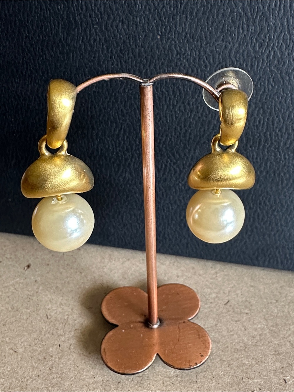 Vintage Gold and Cream Pearl Drop Earrings - Women Jewelry